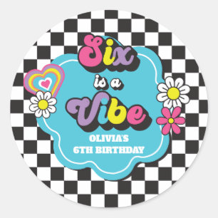 ネオン90'sレトロなSix is a Vibe 6歳の誕生日 ラウンドシール