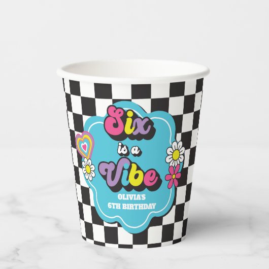 ネオン90'sレトロなSix is a Vibe 6歳の誕生日 紙コップ (正面)