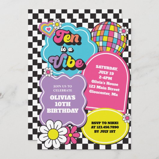 ネオン90sレトロテンはヴィベ誕生日 招待状 (正面/裏面)