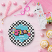 ネオン90'sレトロ5歳の誕生日 ペーパープレート (パーティー)