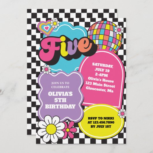 ネオン90sレトロ5誕生日 招待状 (正面/裏面)