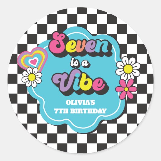 ネオン90'sレトロSeven is a Vibe 7歳の誕生日 ラウンドシール (正面)