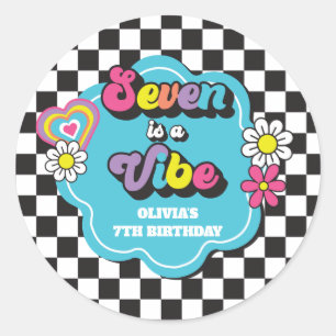 ネオン90'sレトロSeven is a Vibe 7歳の誕生日 ラウンドシール