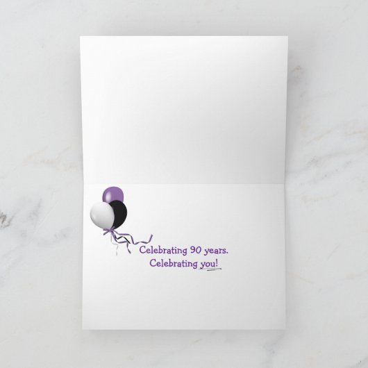 ネオン90th誕生日のサインと花火のバルーン カード (内部)