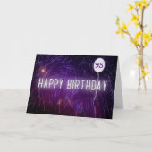 ネオン95th誕生日のサインと花火のバルーン カード (黄色い花)
