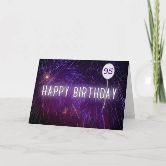 ネオン95th誕生日のサインと花火のバルーン カード (正面)