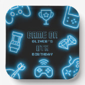 ネオン いつでも ビデオゲーム お誕生日 ペーパープレート (正面)