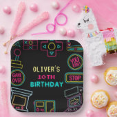 ネオン いつでも ビデオゲーム アーケード 誕生日  ペーパープレート (パーティー)