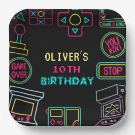 ネオン いつでも ビデオゲーム アーケード 誕生日 ペーパープレート