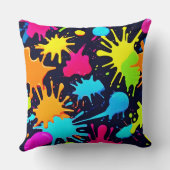ネオン（ばちゃばちゃ）跳ねるアート：鮮やか抽象芸術表現主義 クッション (裏面)