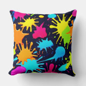 ネオン（ばちゃばちゃ）跳ねるアート：鮮やか抽象芸術表現主義 クッション (正面)