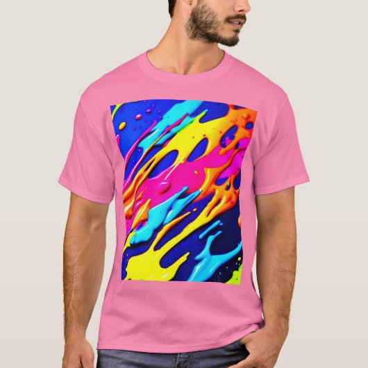 ネオン（ばちゃばちゃ）跳ねるデザイン Tシャツ (正面)
