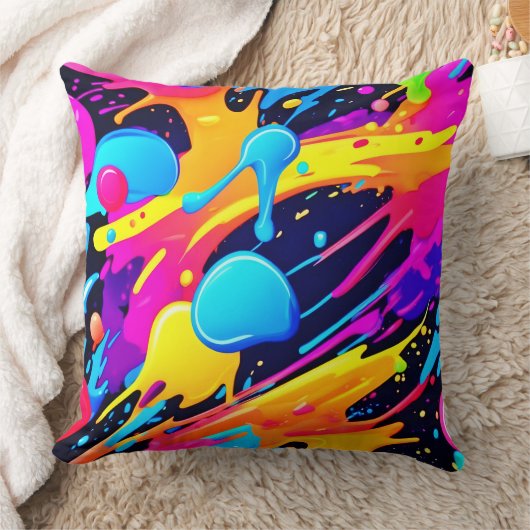 ネオン（ばちゃばちゃ）跳ねる絵を描アート クッション (ブランケット)