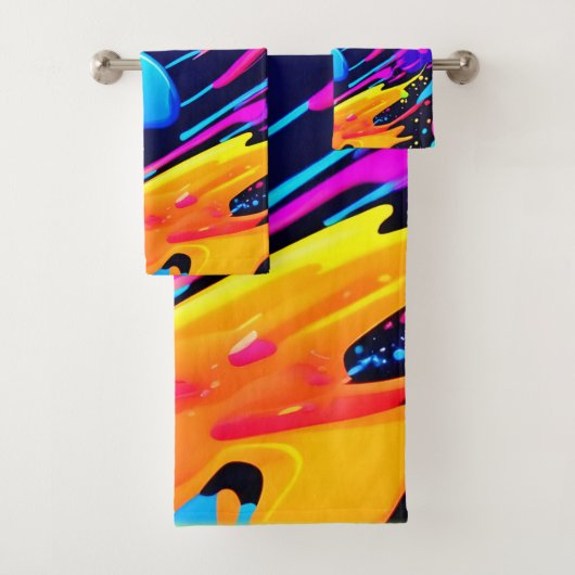 ネオン（ばちゃばちゃ）跳ねる絵を描アート バスタオルセット (インサイチュ)