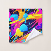 ネオン（ばちゃばちゃ）跳ねる絵を描アート バスタオルセット (ウォッシュタオル)