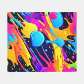 ネオン（ばちゃばちゃ）跳ねる絵を描アート フリースブランケット (正面(横))