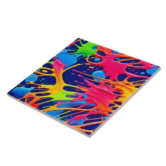 ネオン(ばちゃばちゃ)跳ねる:抽象芸術ア鮮やかート タイル (側面)