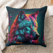 ネオン/アサイケデリックートウルフ装飾用クッション クッション (ブランケット)
