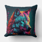ネオン/アサイケデリックートウルフ装飾用クッション クッション (正面)