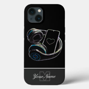 ネオン・アポップ・アートのート電話ヘッドセッ頭が切れるト・ハート・モノグラム!カルシウム iPhone 13ケース