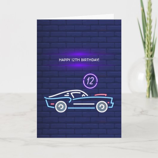 ネオン アメリカンマッスルカー 誕生日パーティー カード (正面)