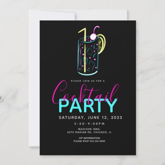 ネオン カクテル モヒート アートパーティー ご招待 招待状 (正面)
