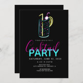 ネオン カクテル モヒート アートパーティー ご招待 招待状 (正面/裏面)