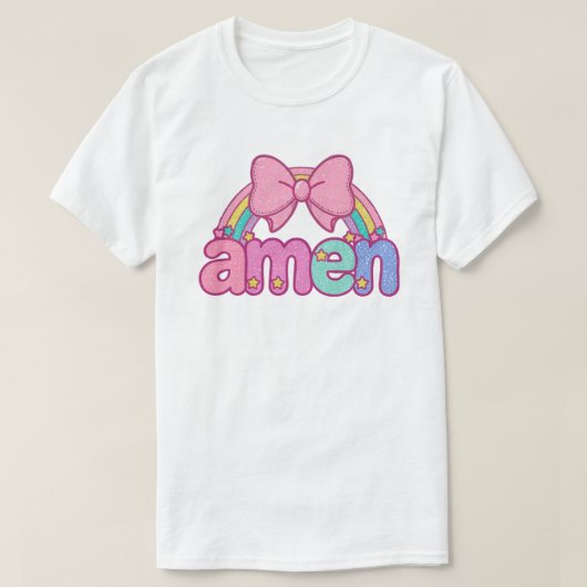 ネオン・キリスト教 - アーメン イエス信仰 聖書 コケット Tシャツ (デザイン正面)