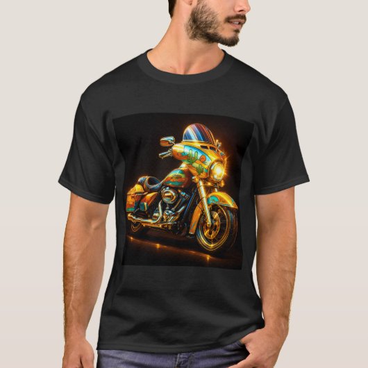 "ネオン・クルーザー - 砂漠を疾走するバイクTシャツ" Tシャツ (正面)