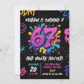 ネオン グラフィティ シックス セブン キッズ 7歳の誕生日パーティー 招待状 (正面)