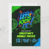 ネオン グラフィティ ティーンエイジャー バブル サッカー 誕生日パーティー招待状 招待状 (正面)