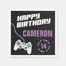 ネオン・グリーンでゲームオン！何歳でも誕生日おめでとう スタンダードカクテルナプキン