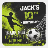 ネオン グリーンでサッカーの誕生日パーティーを盛り上げよう スクエアシール (正面)