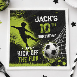 ネオン グリーンでサッカーの誕生日パーティーを盛り上げよう スタンダードカクテルナプキン