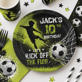 ネオン グリーンでサッカーの誕生日パーティーを盛り上げよう ペーパープレート