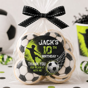 ネオン グリーンでサッカーの誕生日パーティーを盛り上げよう ラウンドシール