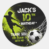 ネオン グリーンでサッカーの誕生日パーティーを盛り上げよう ラウンドシール (正面)
