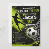 ネオン グリーンでサッカーの誕生日パーティーを盛り上げよう! 招待状 (正面)