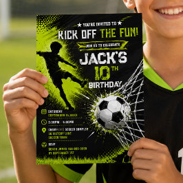ネオン グリーンでサッカーの誕生日パーティーを盛り上げよう! 招待状