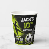 ネオン グリーンでサッカー 誕生日パーティーを盛り上げよう 紙コップ (正面)
