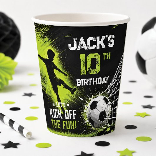 ネオン グリーンでサッカー 誕生日パーティーを盛り上げよう 紙コップ