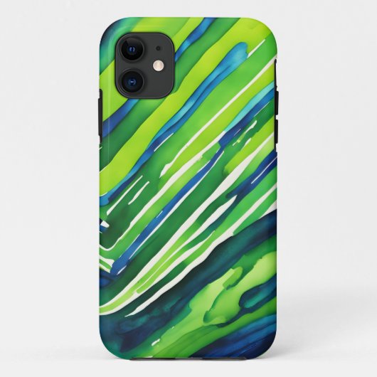 ネオン グリーンとダーク ブルーのストライプ アート Case-Mate iPhoneケース (裏面)