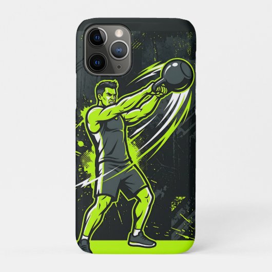 ネオン・グリーンのダイナミックな線画イラストの男性 Case-Mate iPhoneケース (裏)