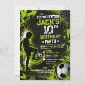 ネオン グリーン アーバン ストリート サッカー 誕生日パーティー 招待状 (正面)