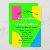 ネオン グリーン イエロー ピンク ブルー モダン レトロ ウェディング 招待状 (正面/裏面)