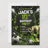 ネオン グリーン サッカー スタジアム トロフィー 誕生日パーティー 招待状 (正面)