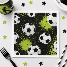 ネオン グリーン ブラック サッカー ボール 誕生日パーティー スタンダードカクテルナプキン