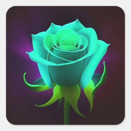 🌹 ネオン グリーン ローズ グロー 抽象的 フローラル アート 🌹 スクエアシール