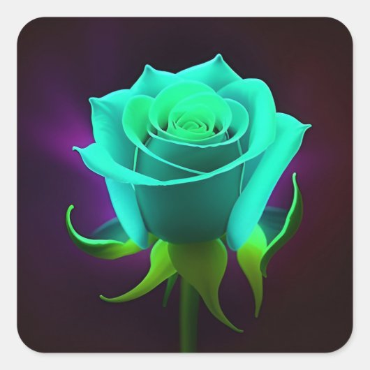 🌹 ネオン グリーン ローズ グロー 抽象的 フローラル アート 🌹 スクエアシール (正面)