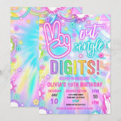 ネオン グロー タイダイ ピースアウト シングル ディジット バースデー 招待状 (正面/裏面)